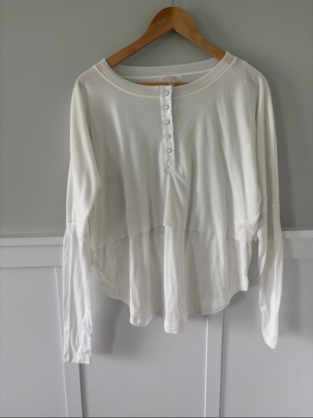 Free People Movement Women's White Long-Sleeve Henley Layered Top